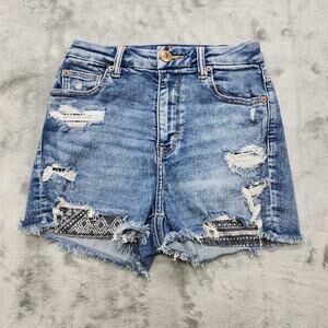 American Eagle Shorts Womens 0 Blue Curvy‎ High Rise Shortie Next Level Stretch